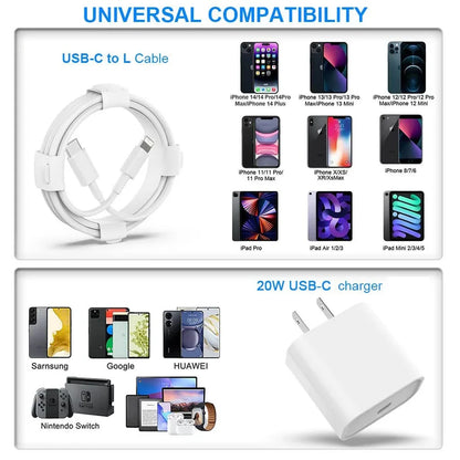 20W Fast Charger For iPhone USB Type C With Fast Charging Cable