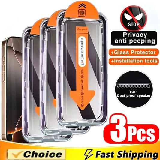 3Pcs Dust Free Installation Privacy Screen Protector for iPhone Anti-spy Glass